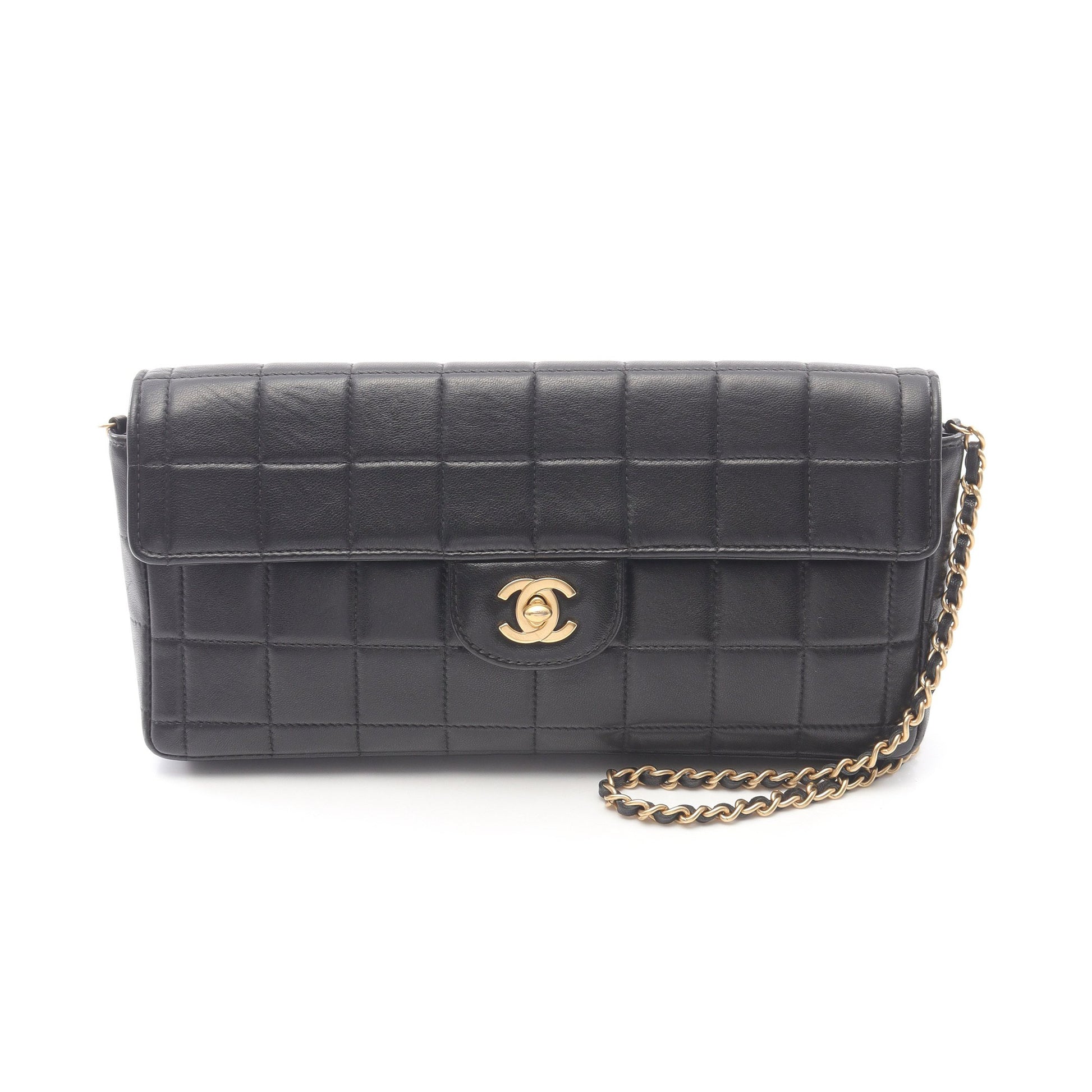 チョコバー チェーンショルダーバッグ ラムスキン ブラック ゴールド金具 シャネル バッグ CHANEL