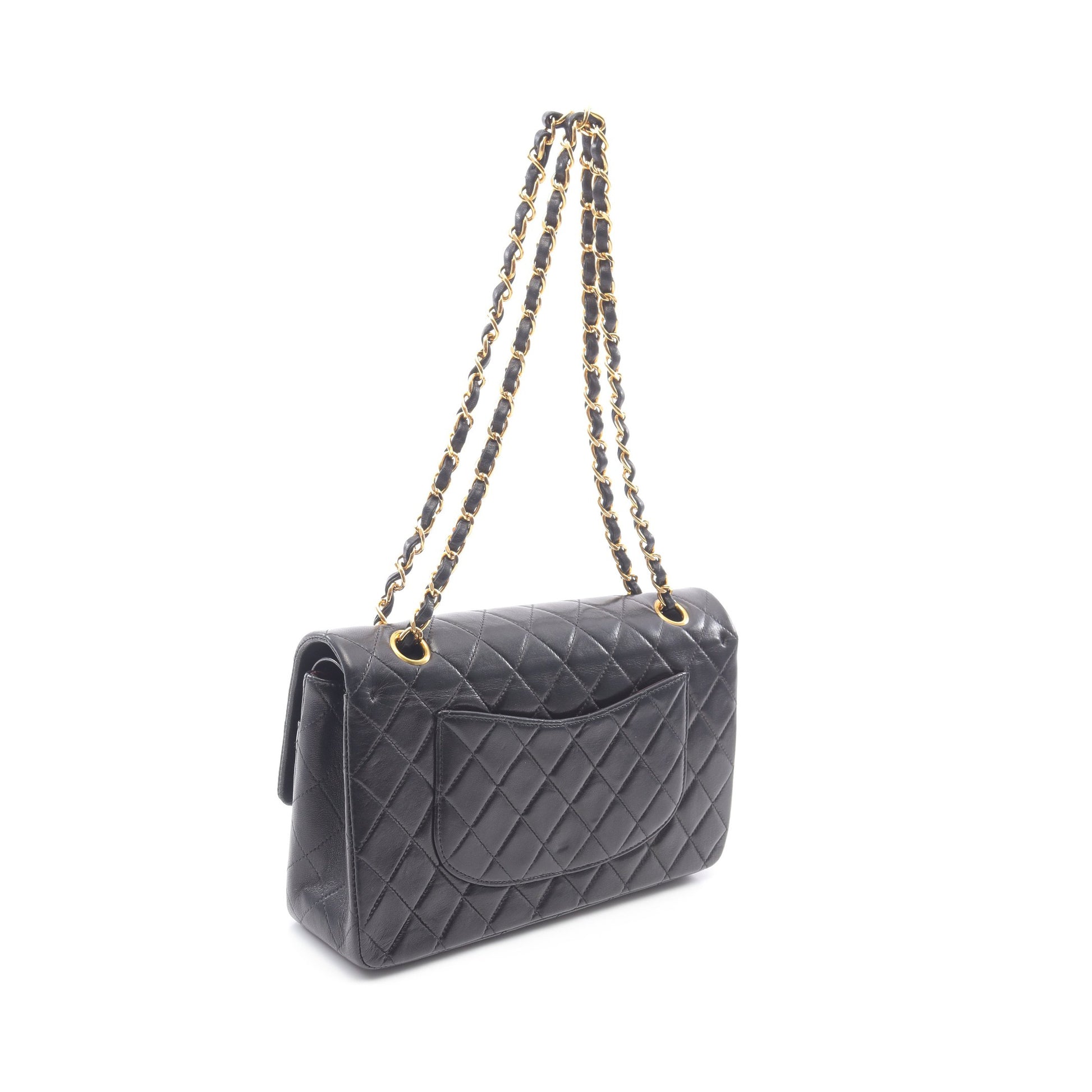 マトラッセ Wフラップ Wチェーンショルダーバッグ ラムスキン ブラック ゴールド金具 シャネル バッグ CHANEL