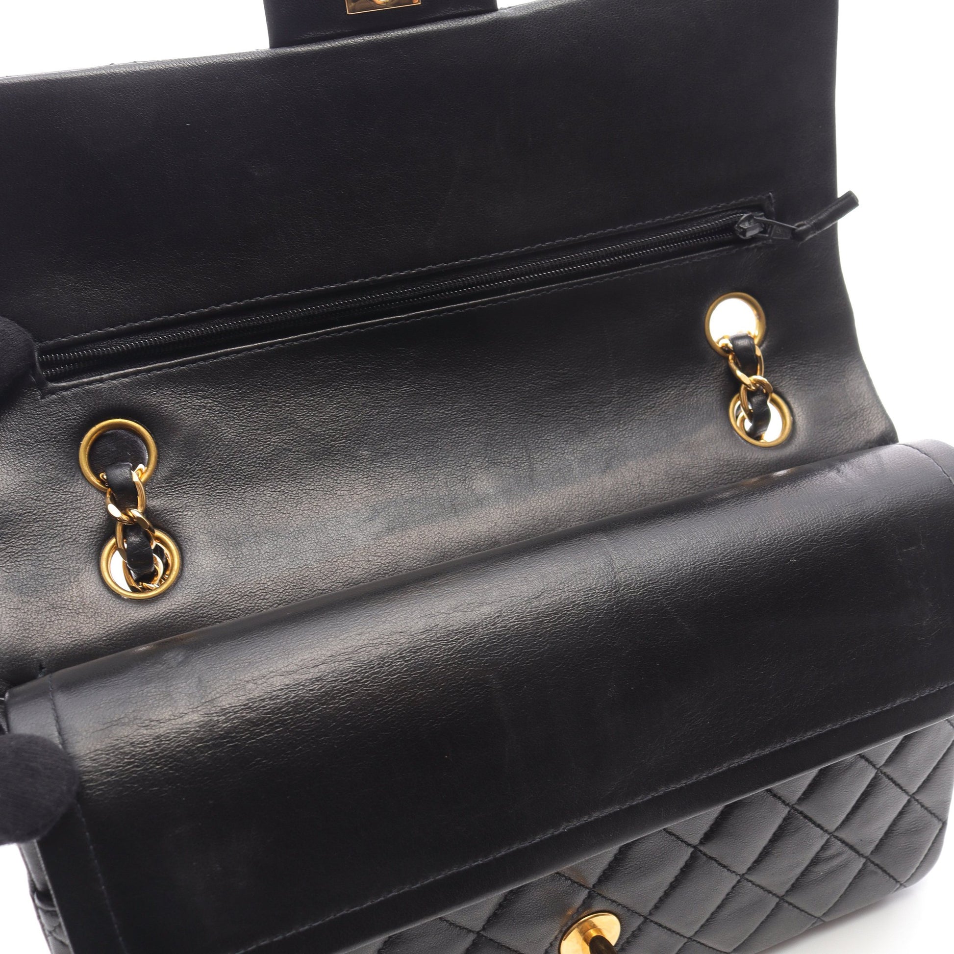 マトラッセ Wフラップ Wチェーンショルダーバッグ ラムスキン ブラック ゴールド金具 シャネル バッグ CHANEL