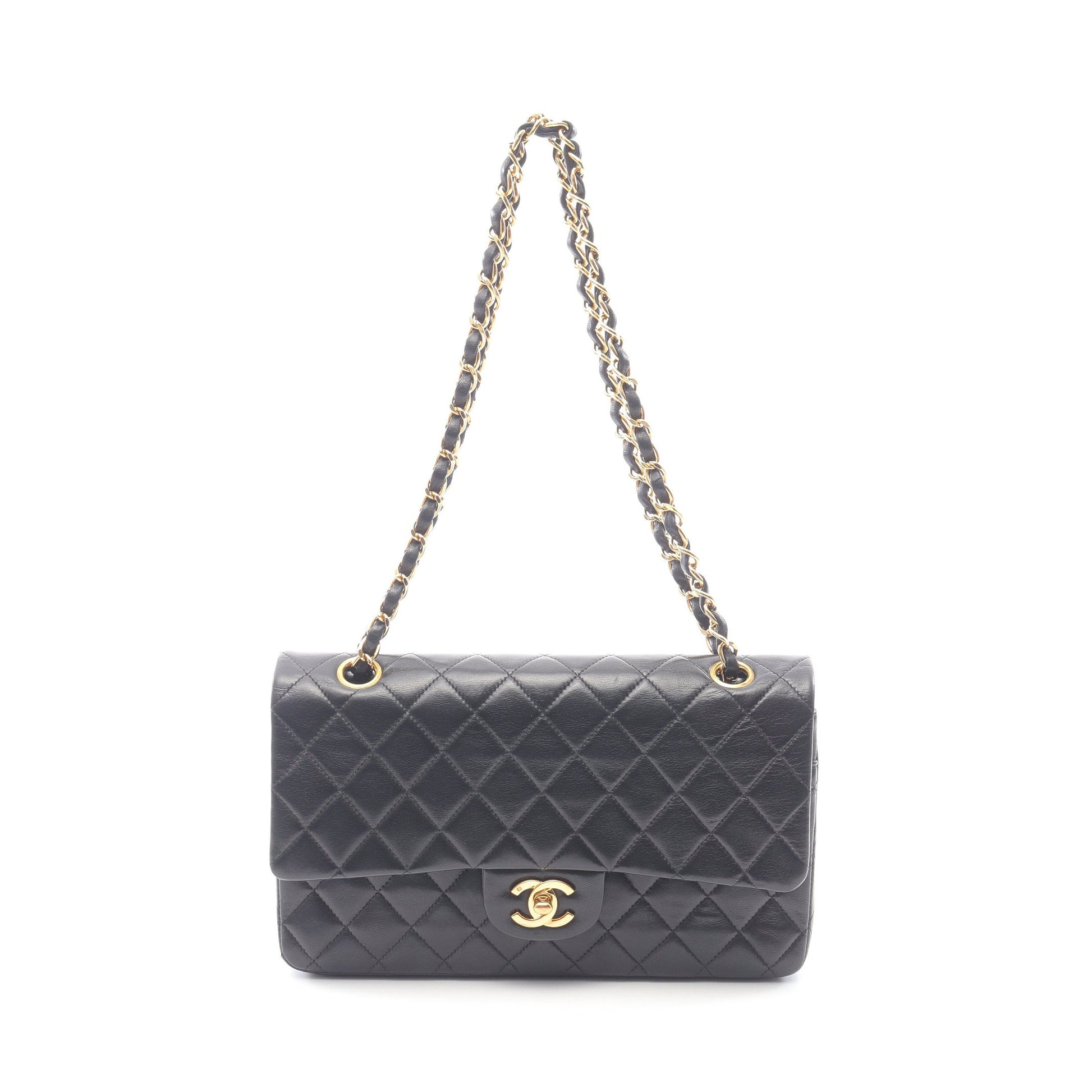 マトラッセ Wフラップ Wチェーンショルダーバッグ ラムスキン ブラック ゴールド金具 シャネル バッグ CHANEL