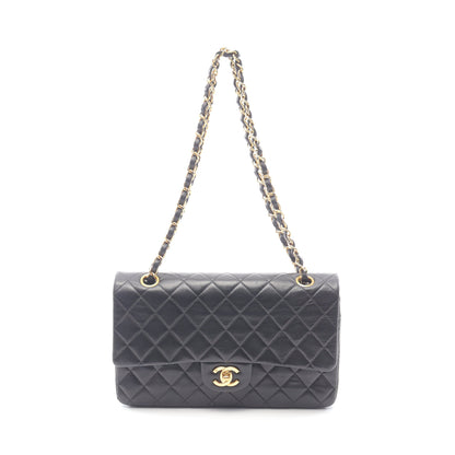 マトラッセ Wフラップ Wチェーンショルダーバッグ ラムスキン ブラック ゴールド金具 シャネル バッグ CHANEL