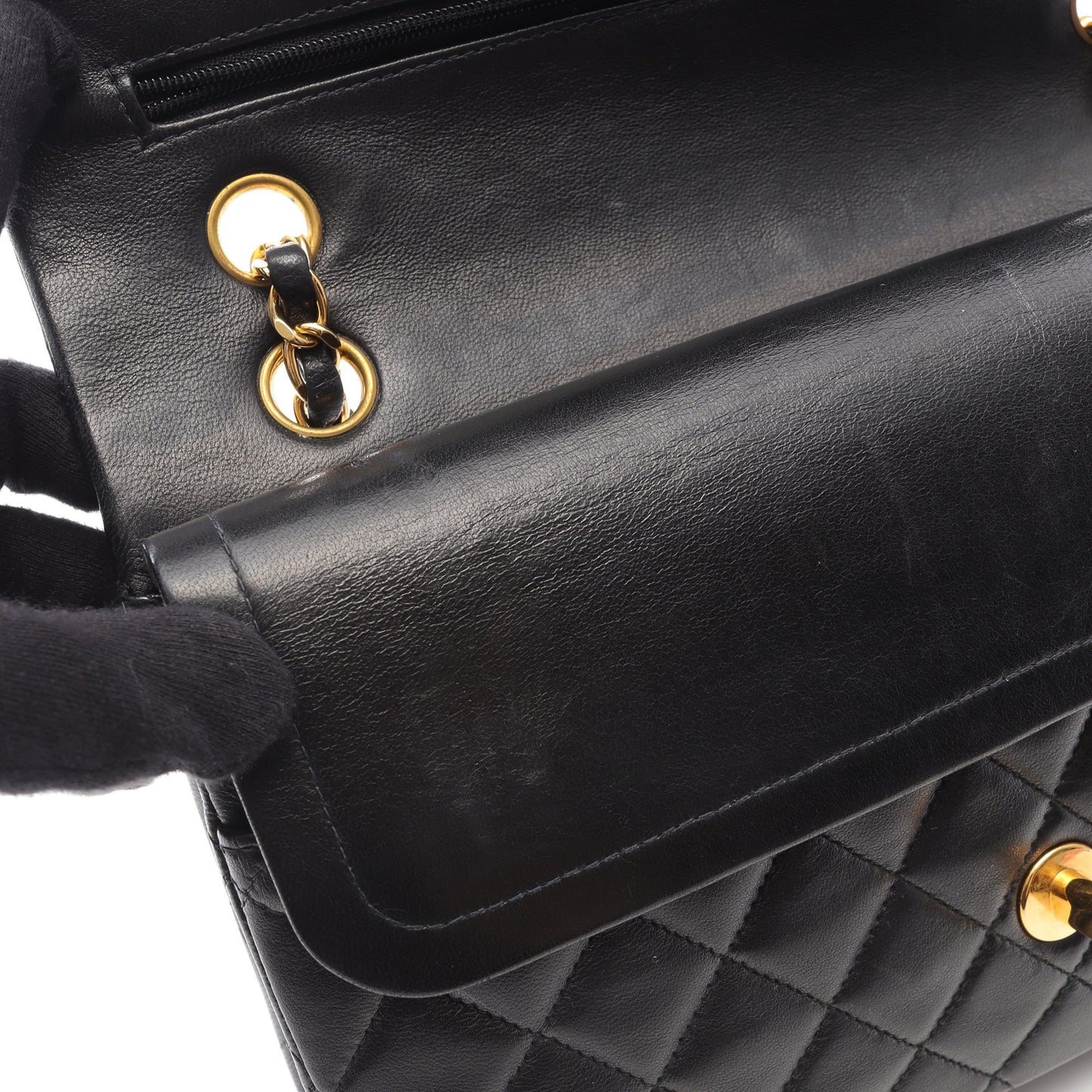 マトラッセ Wフラップ Wチェーンショルダーバッグ ラムスキン ブラック ゴールド金具 シャネル バッグ CHANEL