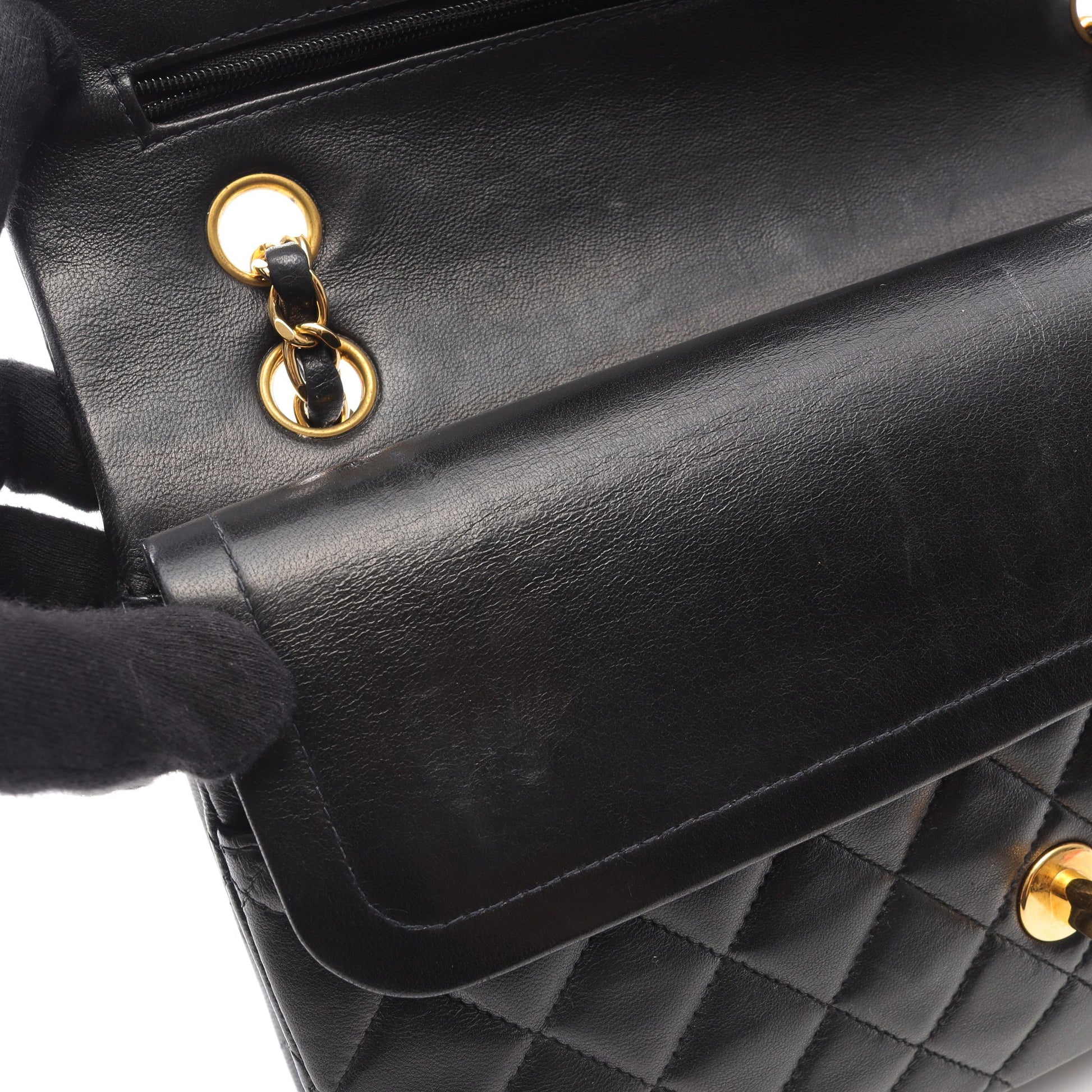 マトラッセ Wフラップ Wチェーンショルダーバッグ ラムスキン ブラック ゴールド金具 シャネル バッグ CHANEL