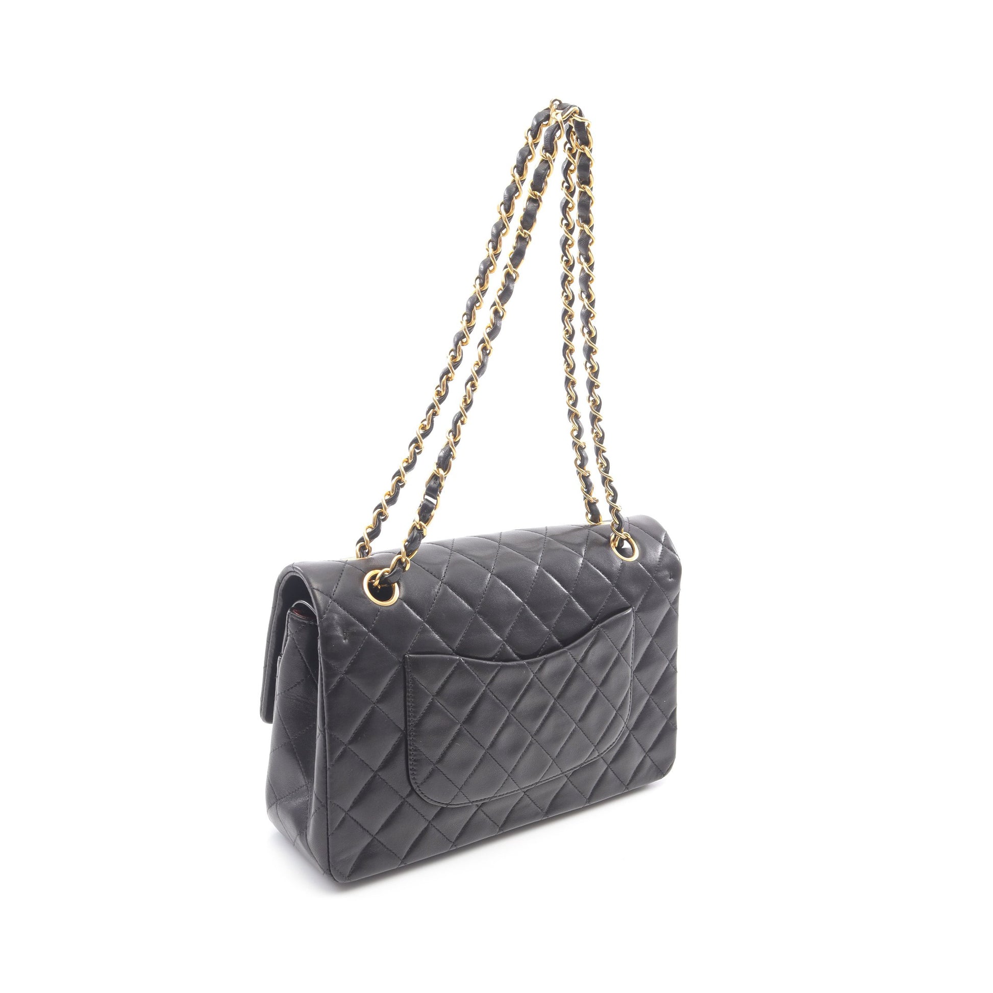 マトラッセ Wフラップ Wチェーンショルダーバッグ ラムスキン ブラック ゴールド金具 シャネル バッグ CHANEL