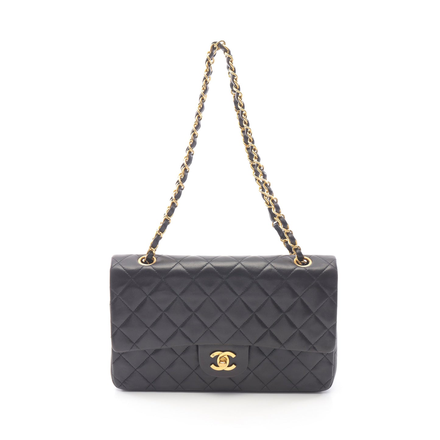 マトラッセ Wフラップ Wチェーンショルダーバッグ ラムスキン ブラック ゴールド金具 シャネル バッグ CHANEL
