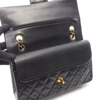 マトラッセ Wフラップ Wチェーンショルダーバッグ ラムスキン ブラック ゴールド金具 シャネル バッグ CHANEL