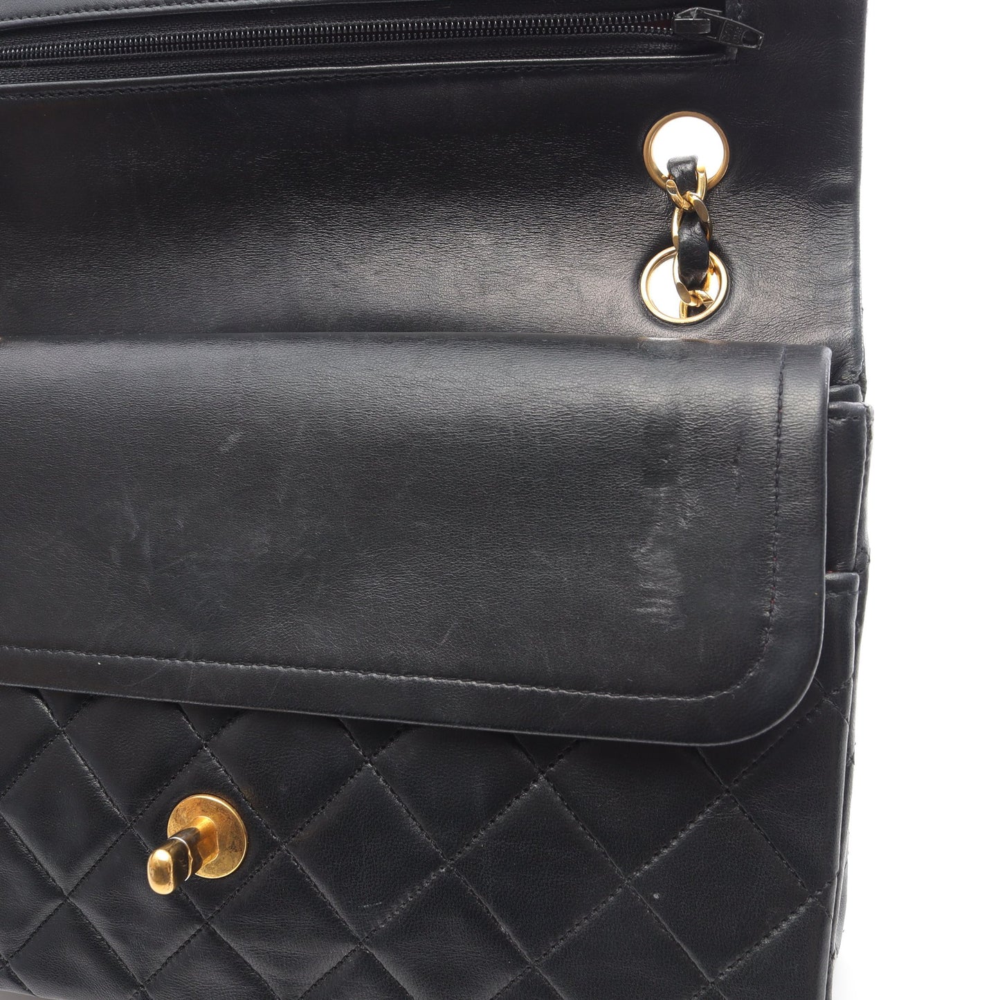 マトラッセ Wフラップ Wチェーンショルダーバッグ ラムスキン ブラック ゴールド金具 シャネル バッグ CHANEL