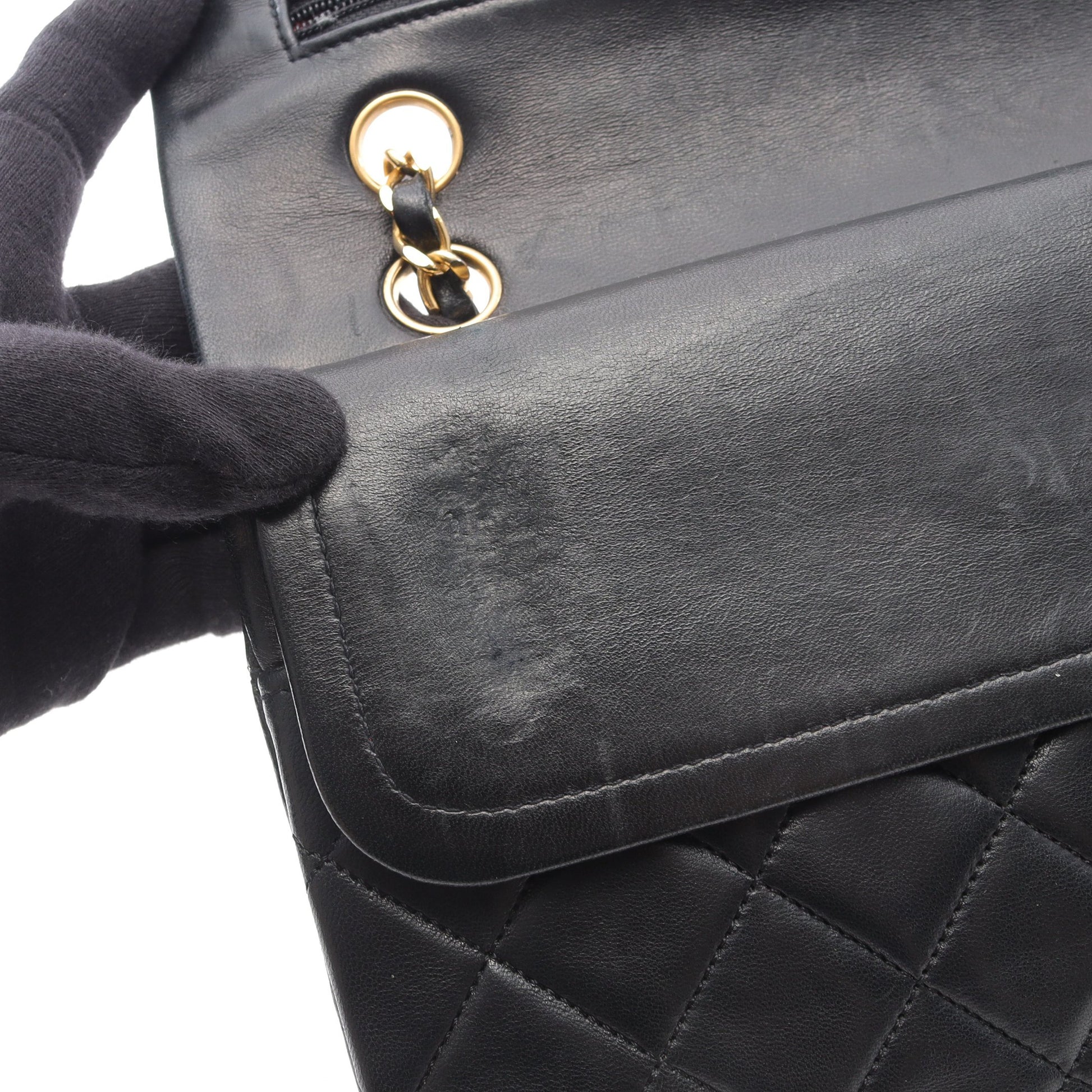 マトラッセ Wフラップ Wチェーンショルダーバッグ ラムスキン ブラック ゴールド金具 シャネル バッグ CHANEL
