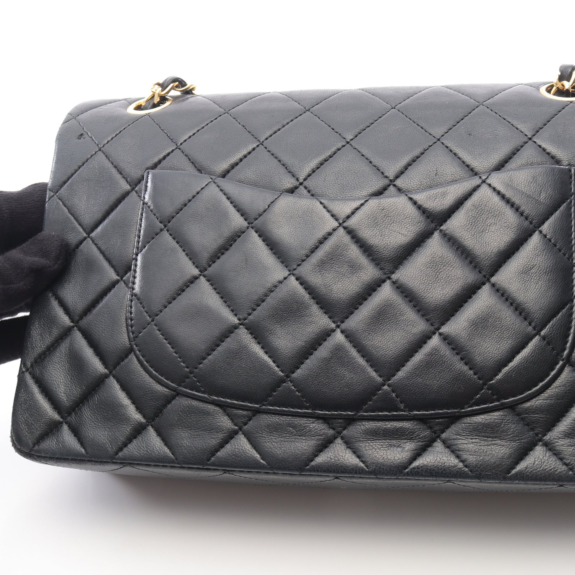マトラッセ Wフラップ Wチェーンショルダーバッグ ラムスキン ブラック ゴールド金具 シャネル バッグ CHANEL