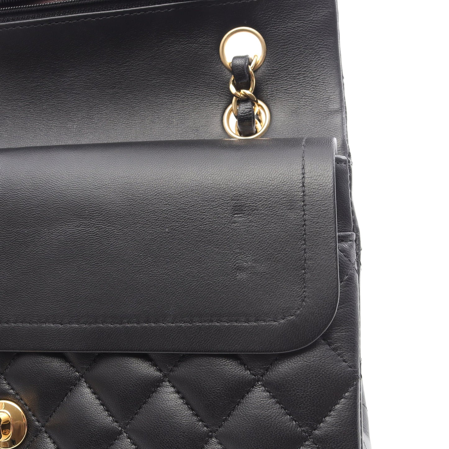 マトラッセ Wフラップ Wチェーンショルダーバッグ ラムスキン ブラック ゴールド金具 シャネル バッグ CHANEL