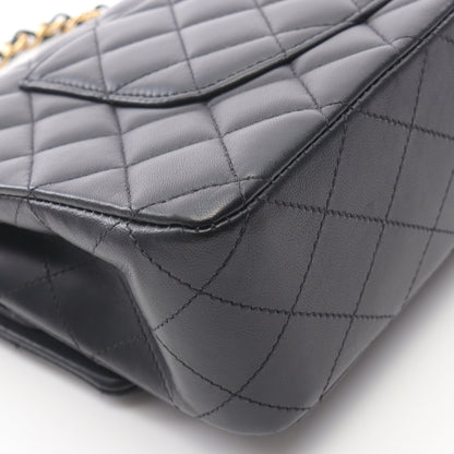 マトラッセ Wフラップ Wチェーンショルダーバッグ ラムスキン ブラック ゴールド金具 シャネル バッグ CHANEL