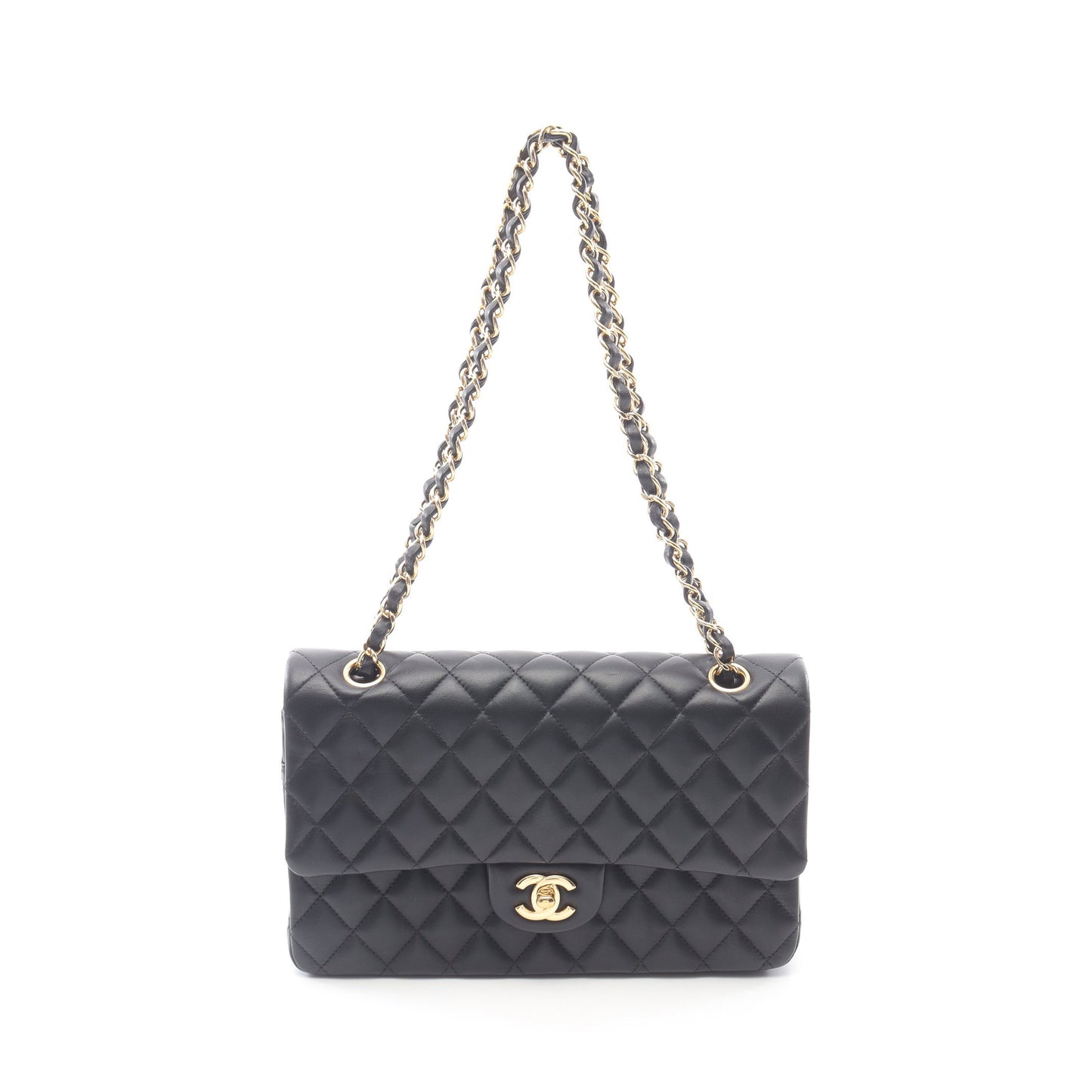 マトラッセ Wフラップ Wチェーンショルダーバッグ ラムスキン ブラック ゴールド金具 シャネル バッグ CHANEL