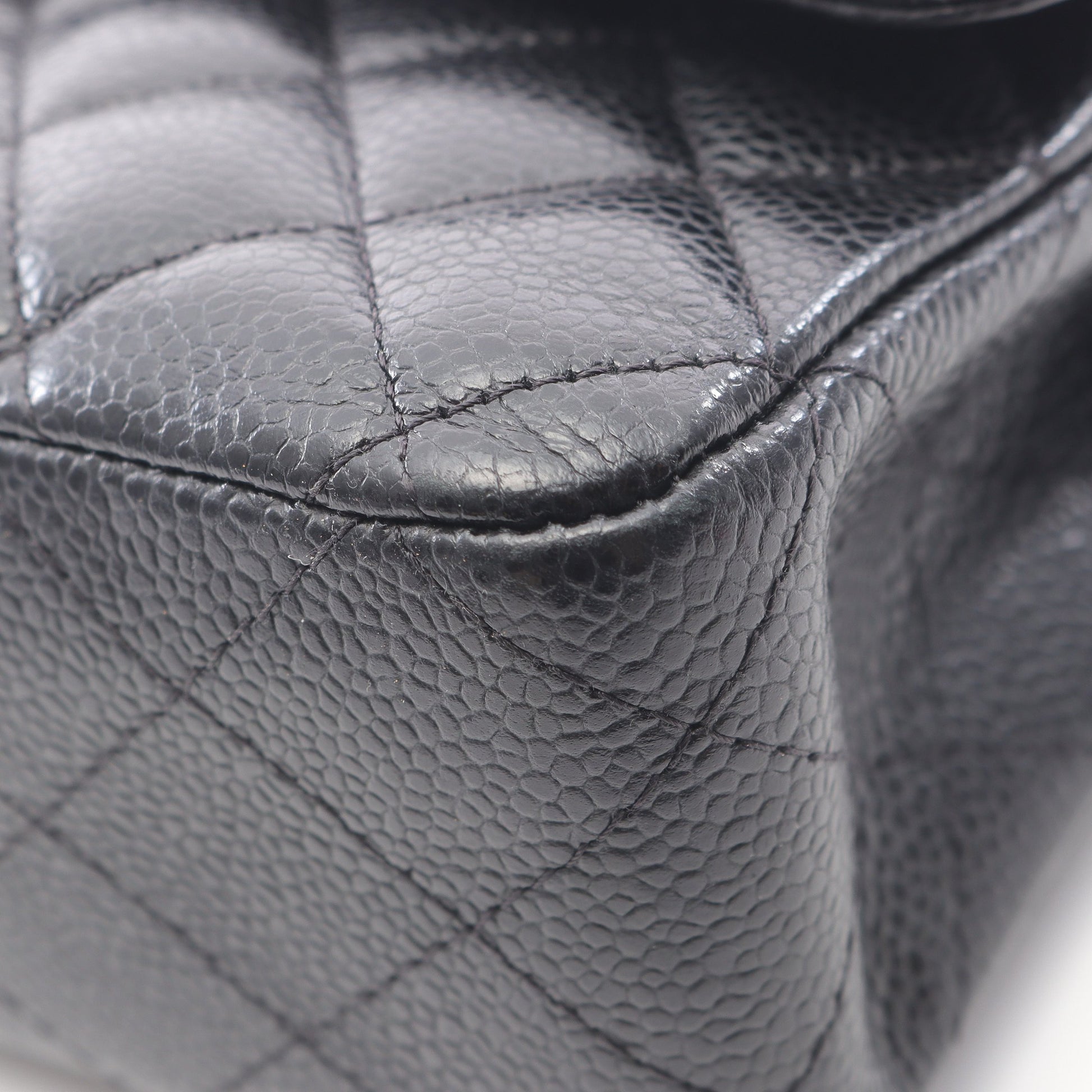マトラッセ Wフラップ Wチェーンショルダーバッグ キャビアスキン ブラック シルバー金具 シャネル バッグ CHANEL