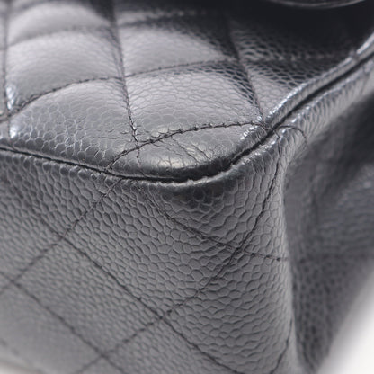 マトラッセ Wフラップ Wチェーンショルダーバッグ キャビアスキン ブラック シルバー金具 シャネル バッグ CHANEL