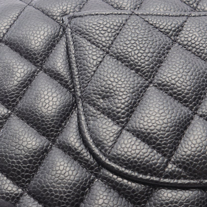 マトラッセ Wフラップ Wチェーンショルダーバッグ キャビアスキン ブラック シルバー金具 シャネル バッグ CHANEL