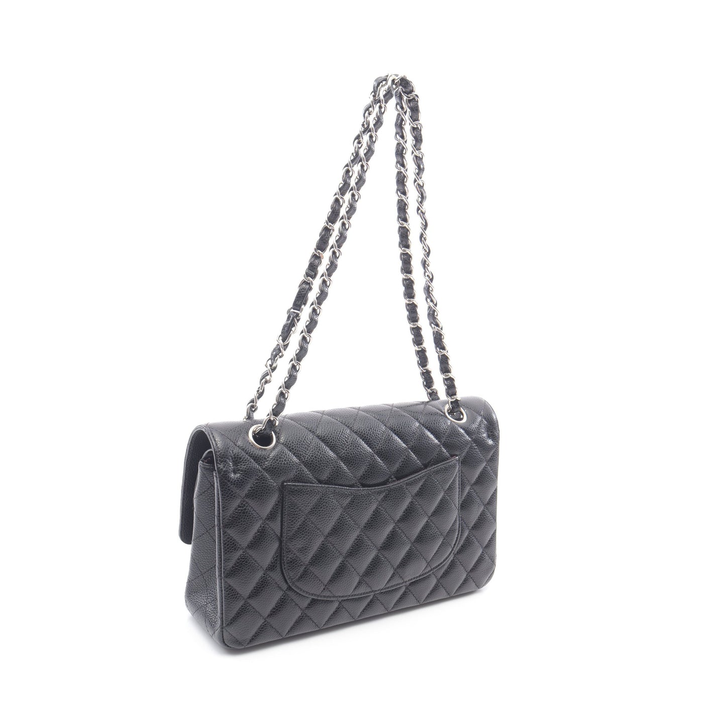 マトラッセ Wフラップ Wチェーンショルダーバッグ キャビアスキン ブラック シルバー金具 シャネル バッグ CHANEL