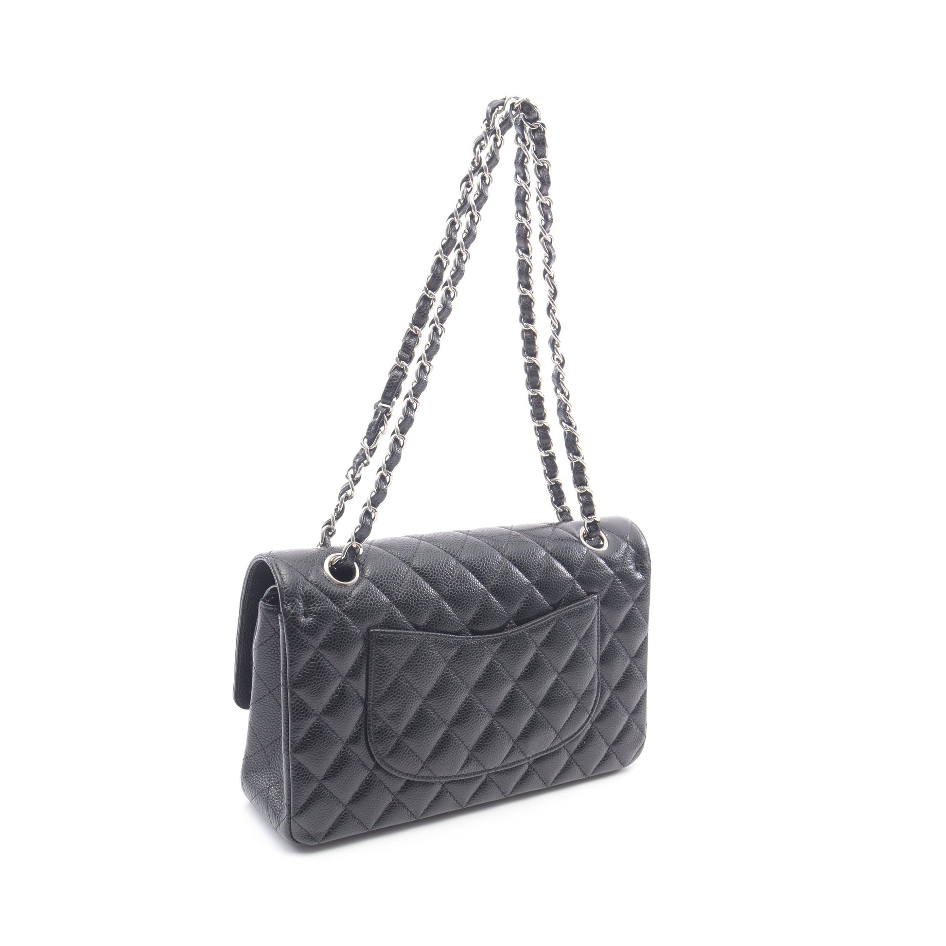 マトラッセ Wフラップ Wチェーンショルダーバッグ キャビアスキン ブラック シルバー金具 シャネル バッグ CHANEL