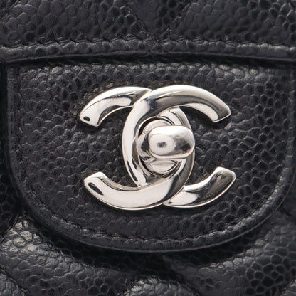 マトラッセ Wフラップ Wチェーンショルダーバッグ キャビアスキン ブラック シルバー金具 シャネル バッグ CHANEL