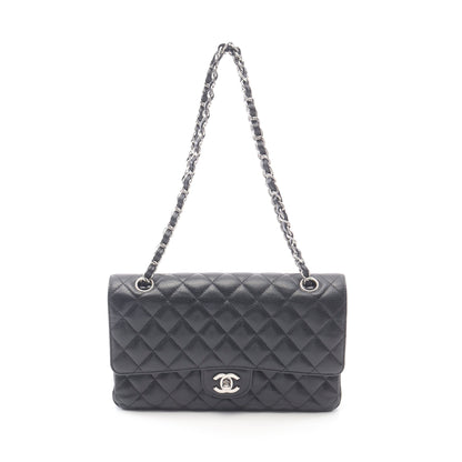 マトラッセ Wフラップ Wチェーンショルダーバッグ キャビアスキン ブラック シルバー金具 シャネル バッグ CHANEL