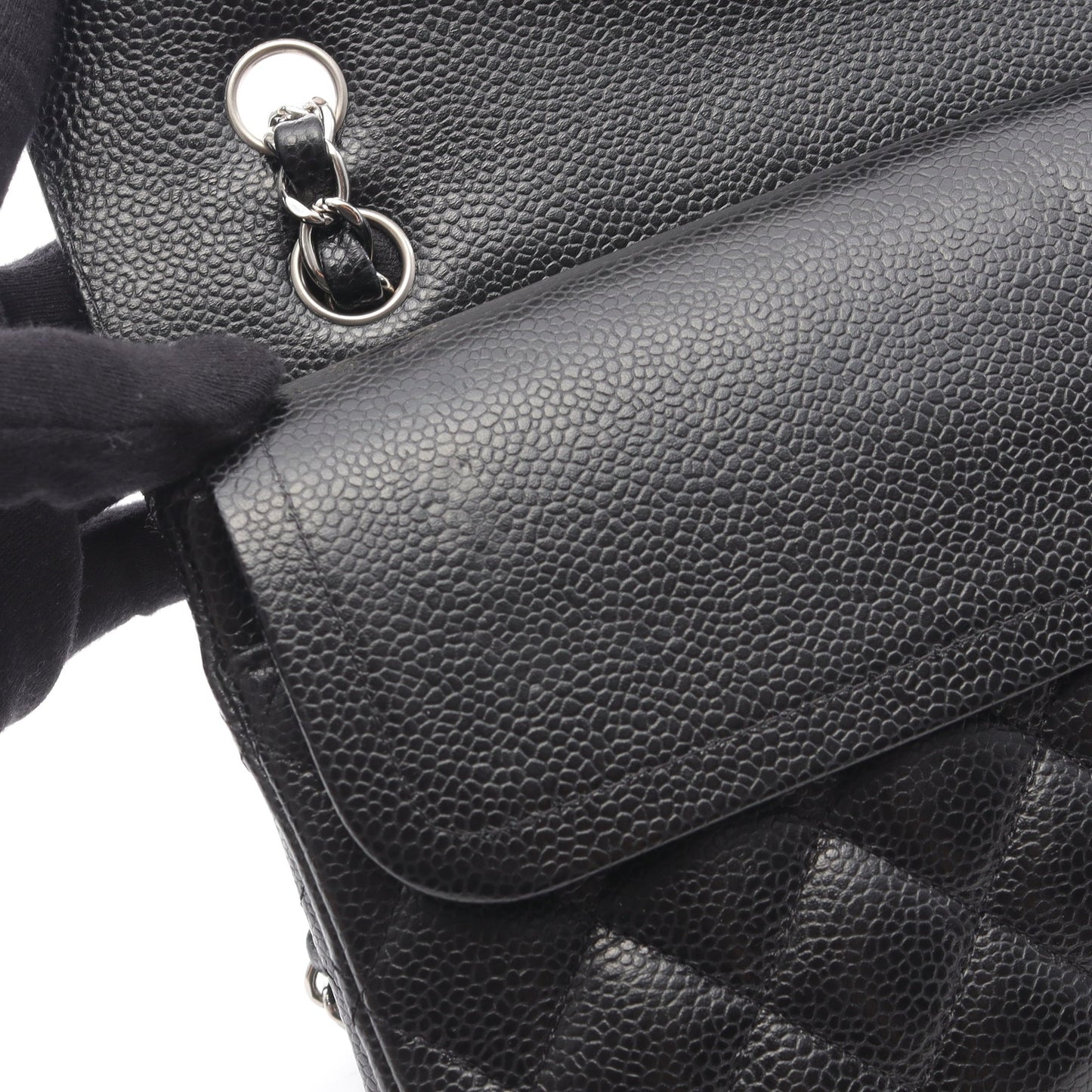 マトラッセ Wフラップ Wチェーンショルダーバッグ キャビアスキン ブラック シルバー金具 シャネル バッグ CHANEL