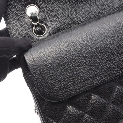 マトラッセ Wフラップ Wチェーンショルダーバッグ キャビアスキン ブラック シルバー金具 シャネル バッグ CHANEL