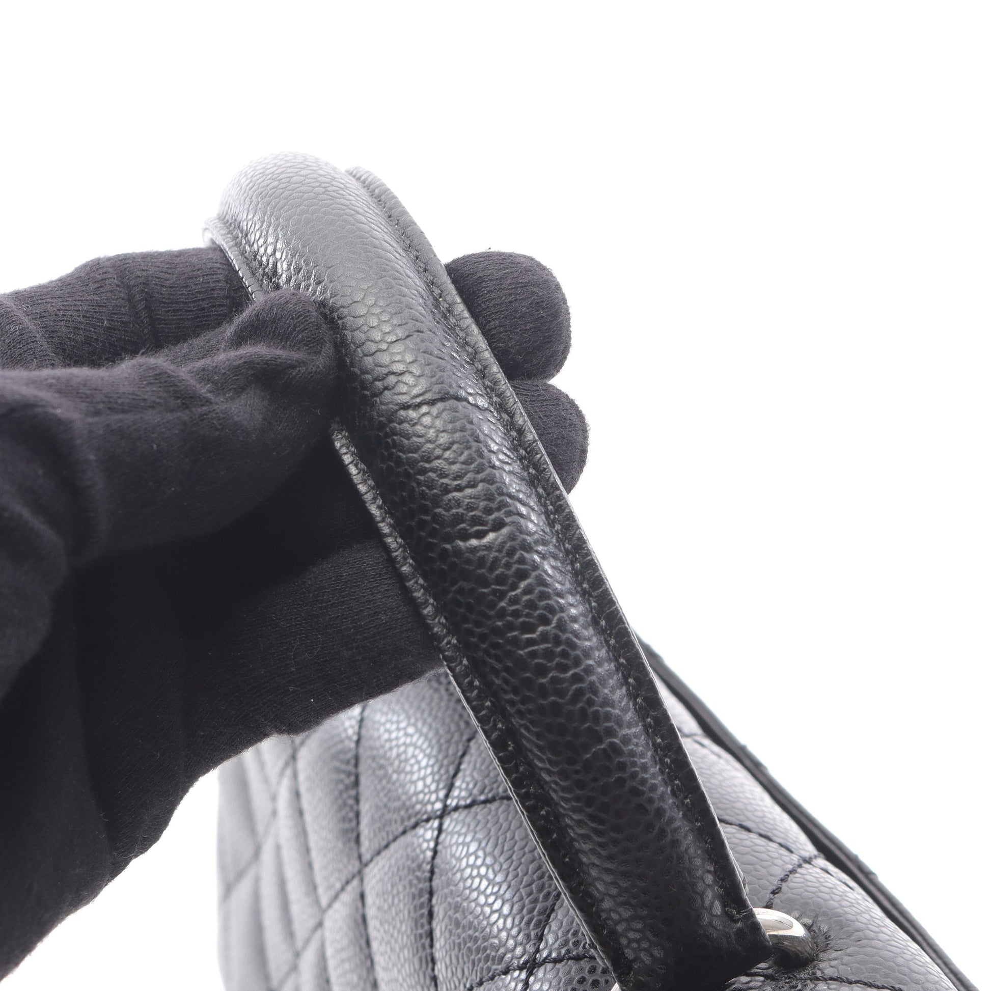 マトラッセ トップハンドル ハンドバッグ キャビアスキン ブラック シルバー金具 シャネル バッグ CHANEL