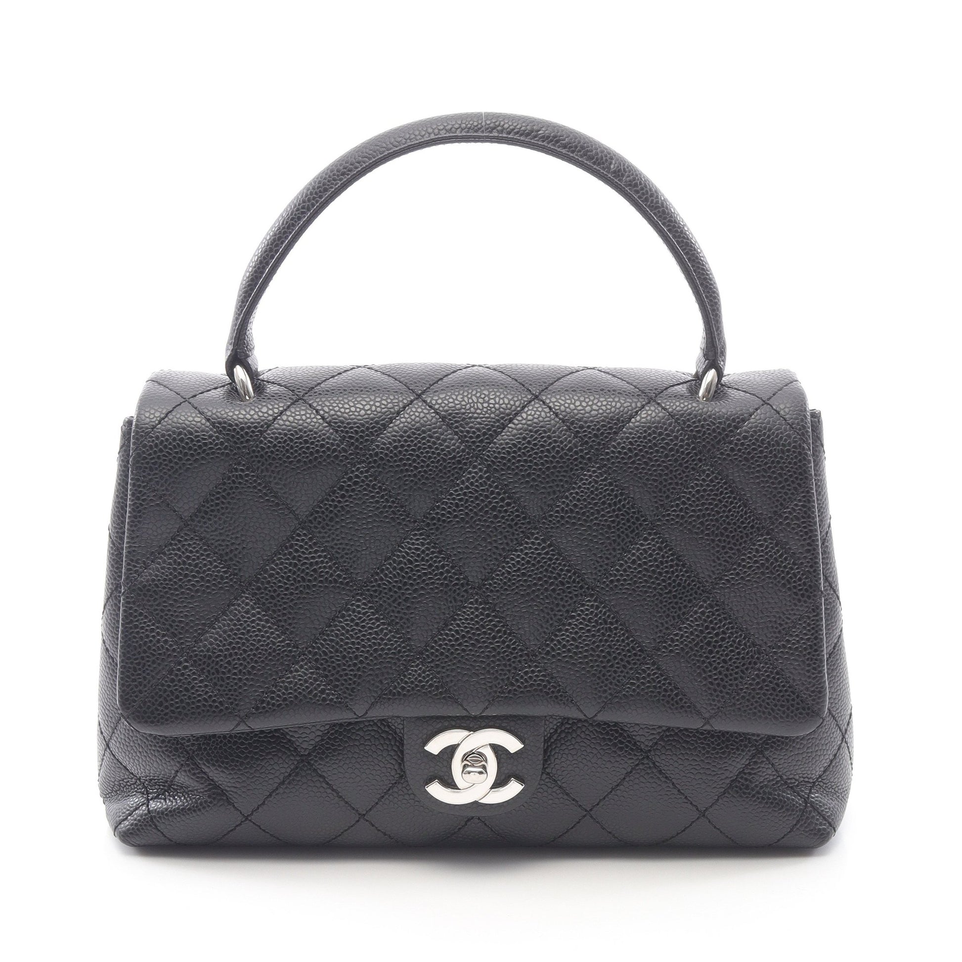 マトラッセ トップハンドル ハンドバッグ キャビアスキン ブラック シルバー金具 シャネル バッグ CHANEL