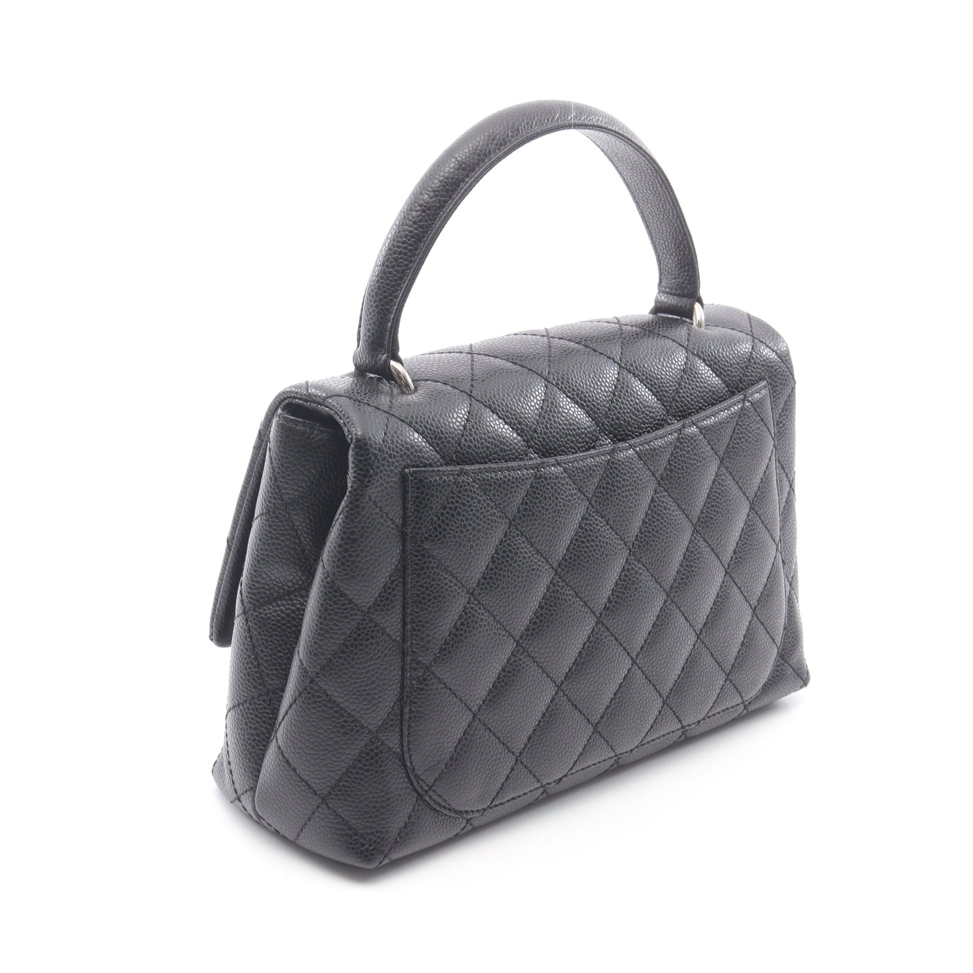 マトラッセ トップハンドル ハンドバッグ キャビアスキン ブラック シルバー金具 シャネル バッグ CHANEL