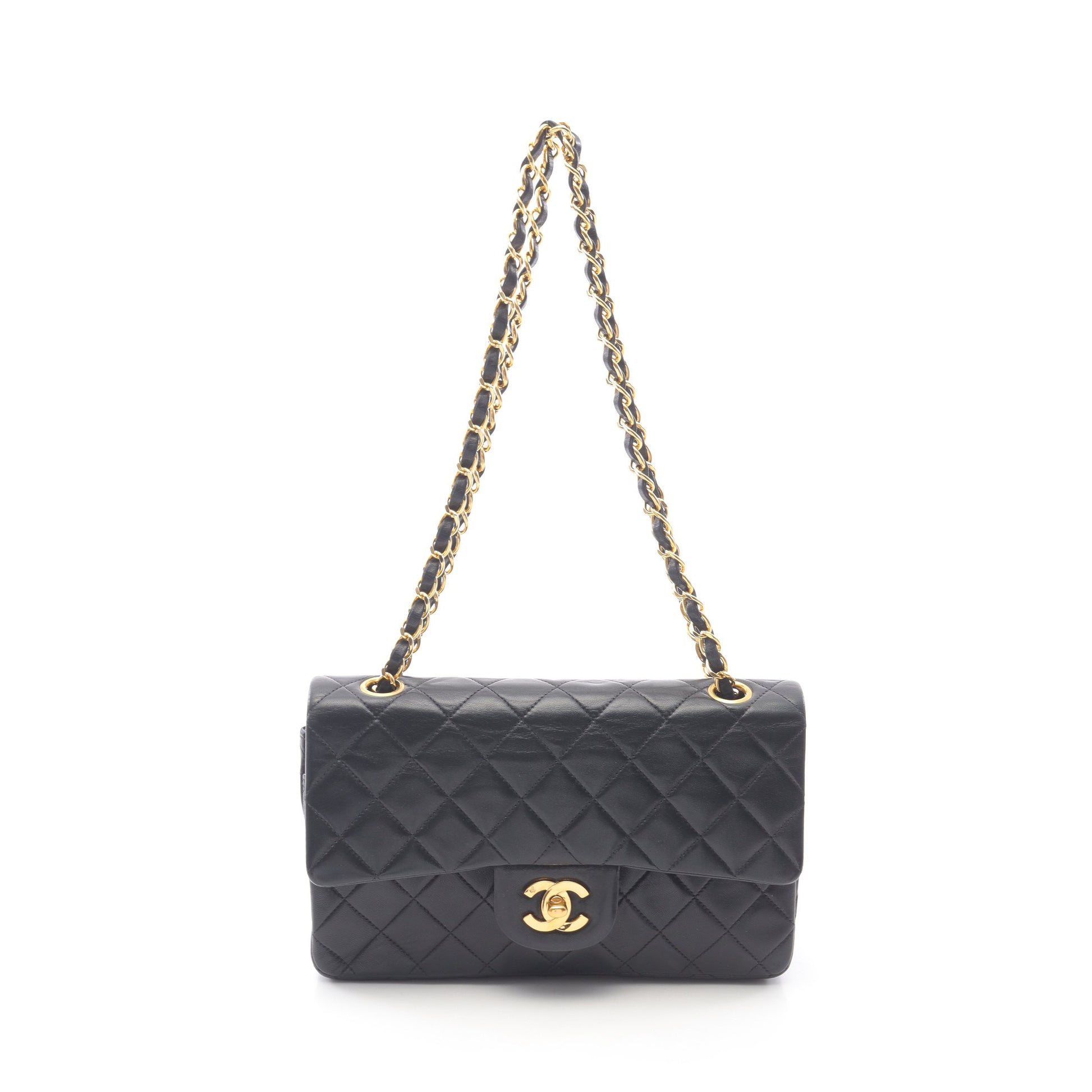 マトラッセ Wフラップ Wチェーンショルダーバッグ ラムスキン ブラック ゴールド金具 シャネル バッグ CHANEL