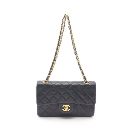 マトラッセ Wフラップ Wチェーンショルダーバッグ ラムスキン ブラック ゴールド金具 シャネル バッグ CHANEL