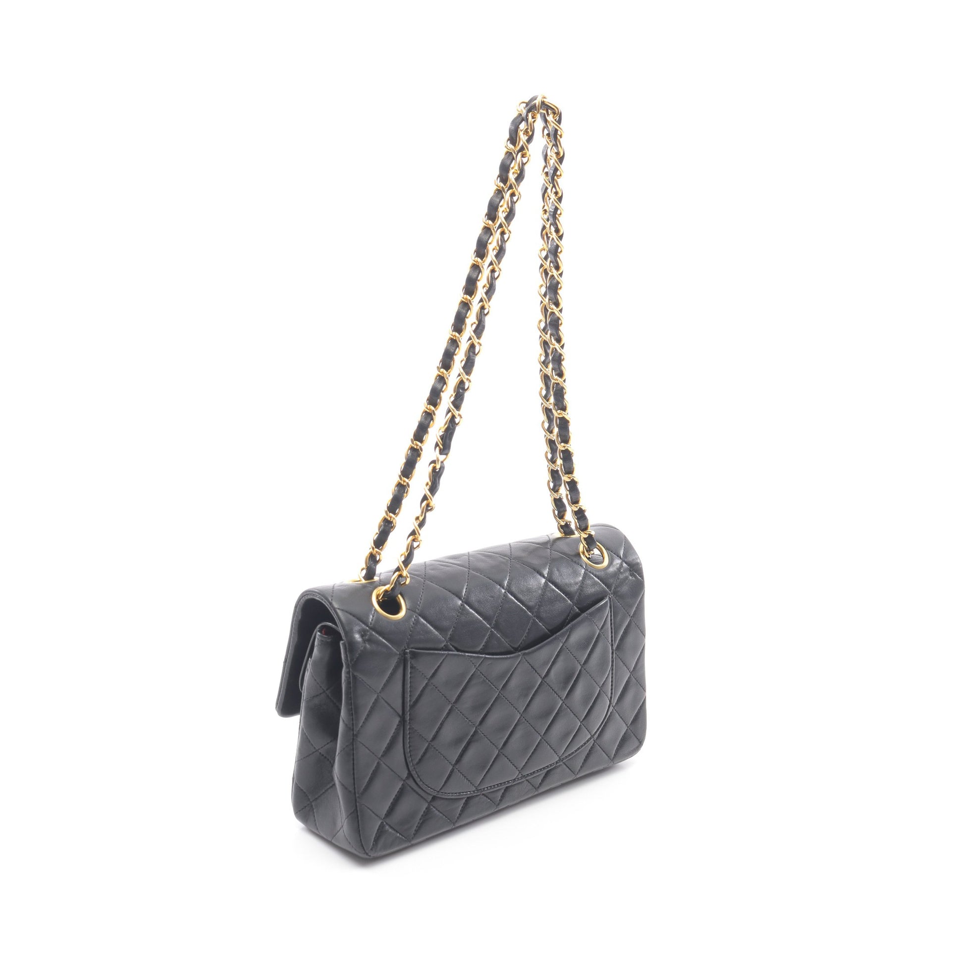 マトラッセ Wフラップ Wチェーンショルダーバッグ ラムスキン ブラック ゴールド金具 シャネル バッグ CHANEL