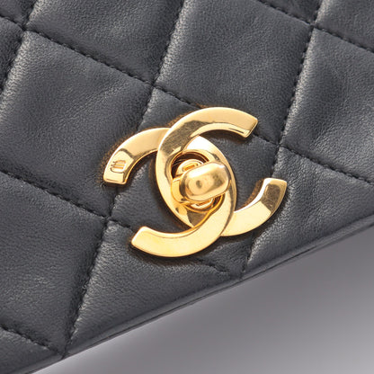 マトラッセ フルフラップ チェーンショルダーバッグ ラムスキン ブラック ゴールド金具 シャネル バッグ CHANEL