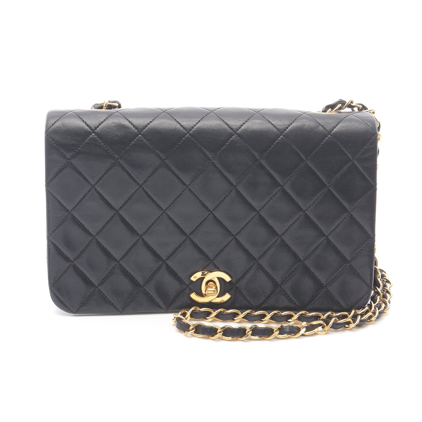 マトラッセ フルフラップ チェーンショルダーバッグ ラムスキン ブラック ゴールド金具 シャネル バッグ CHANEL
