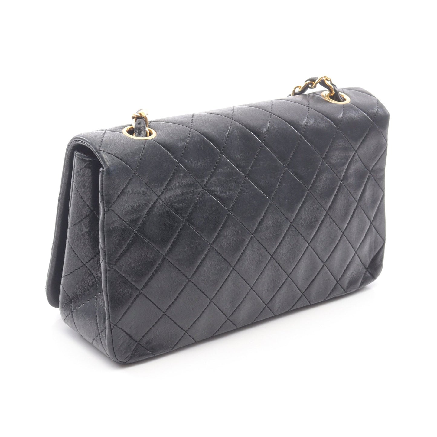 マトラッセ フルフラップ チェーンショルダーバッグ ラムスキン ブラック ゴールド金具 シャネル バッグ CHANEL