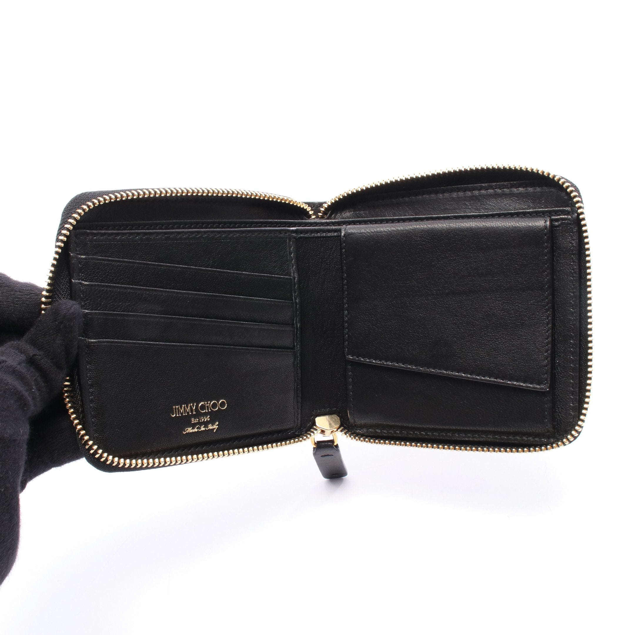 ジミーチュウ　LAWRENCE　二つ折り財布　スタースタッズ　ファスナーエンボス ジミーチュウ 二つ折り財布 ローレンス ブラック メンズ JIMMY