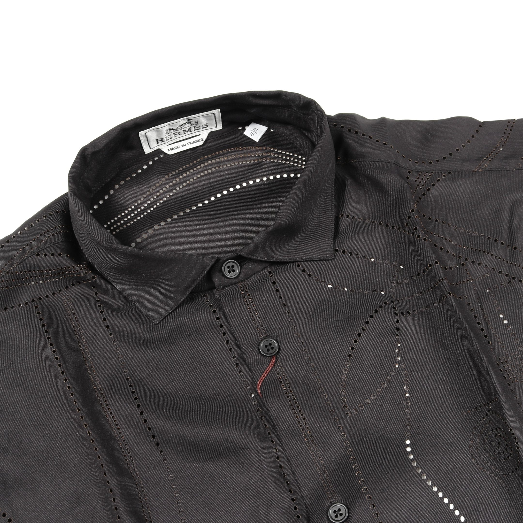 セリエボタン シャツ 長袖 パンチング シルク ブラック エルメス – RECLO