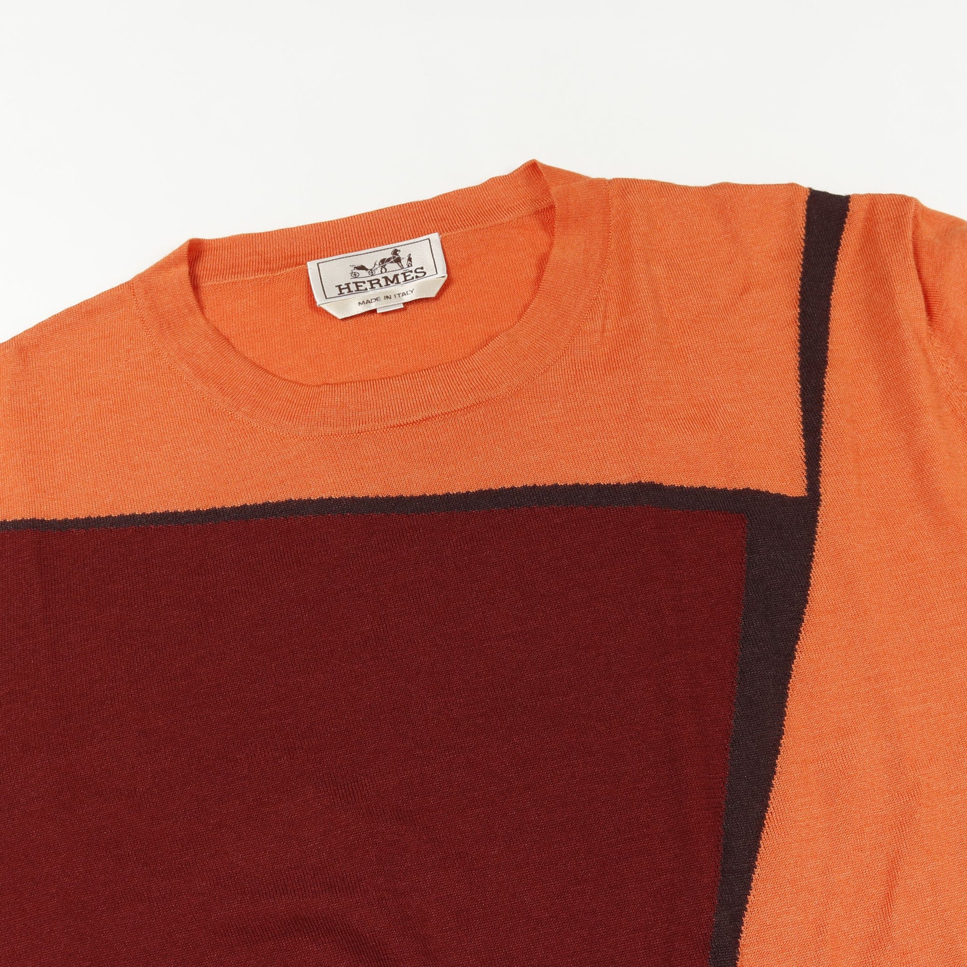 ニット クルーネック カシミヤ シルク オレンジ ボルドー エルメス トップス HERMES