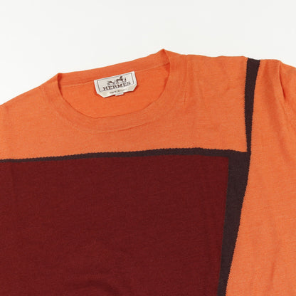 ニット クルーネック カシミヤ シルク オレンジ ボルドー エルメス トップス HERMES