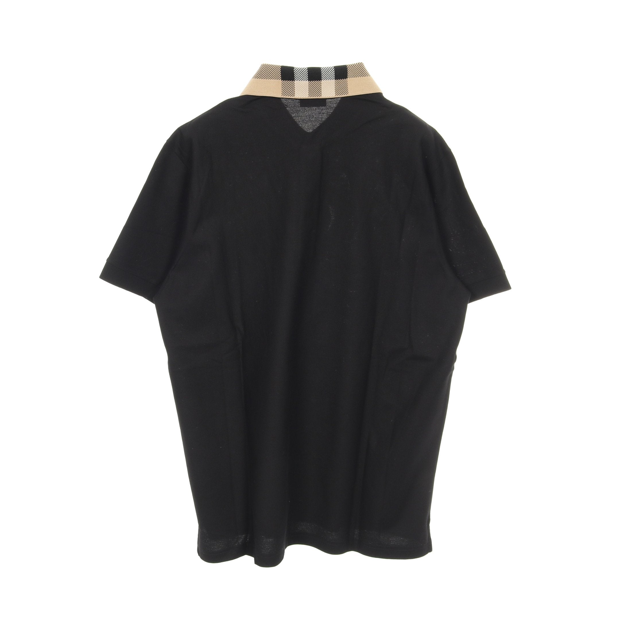 襟チェック ポロシャツ 半袖 コットン ブラック ライトブラウン