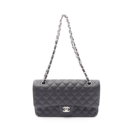 マトラッセ Wフラップ Wチェーンショルダーバッグ キャビアスキン ブラック シルバー金具 シャネル バッグ CHANEL