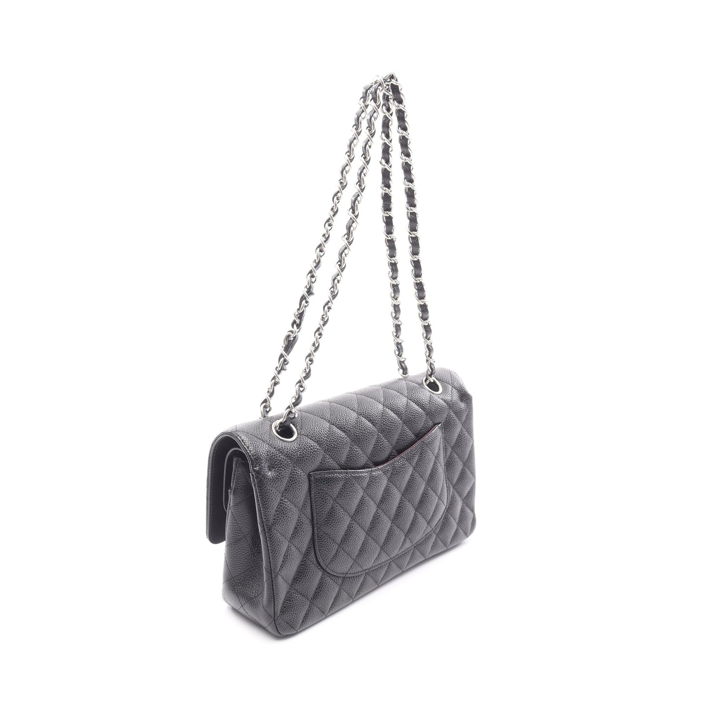 マトラッセ Wフラップ Wチェーンショルダーバッグ キャビアスキン ブラック シルバー金具 シャネル バッグ CHANEL
