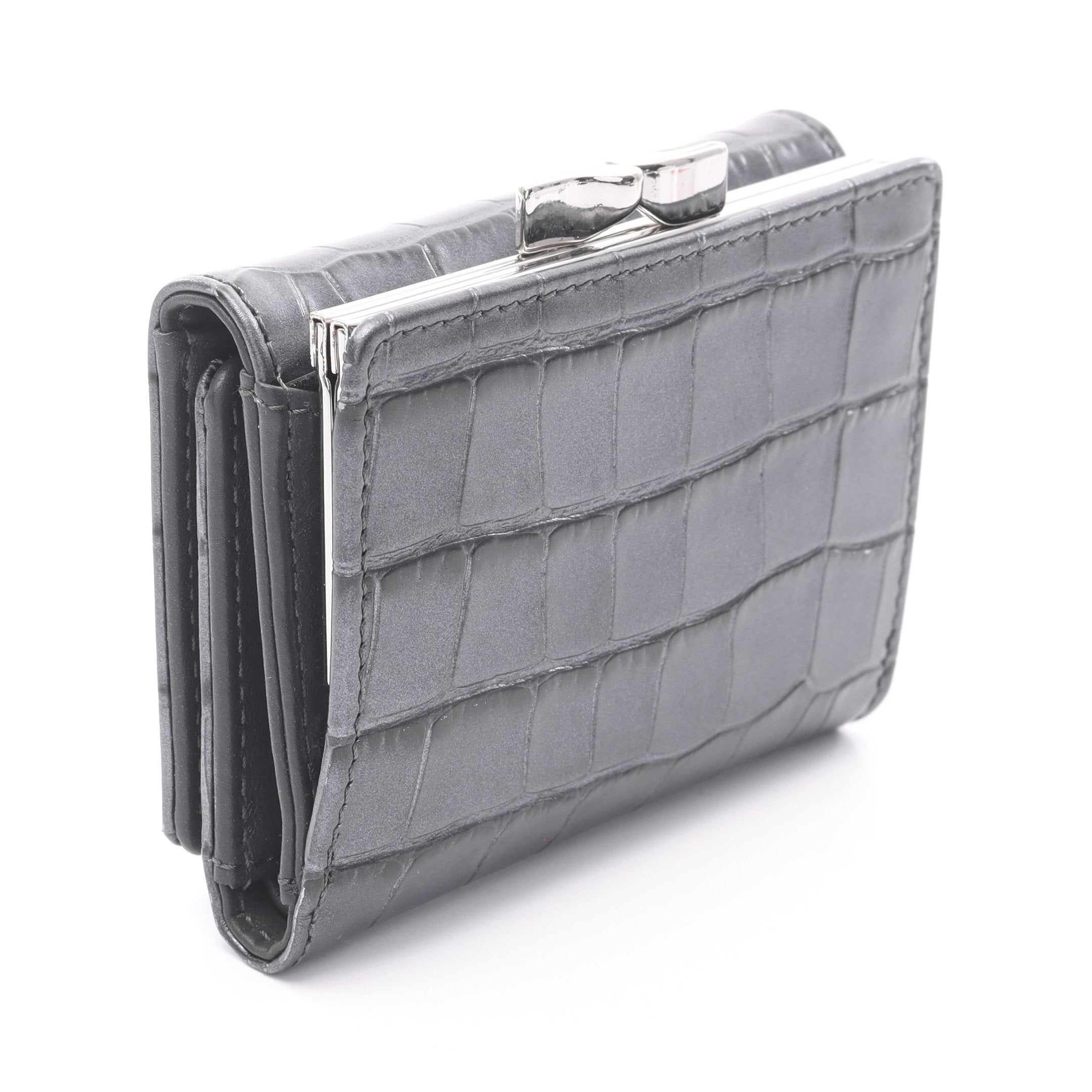 三つ折り財布 レザー グレー クロコ型押し ヴィヴィアンウエストウッド