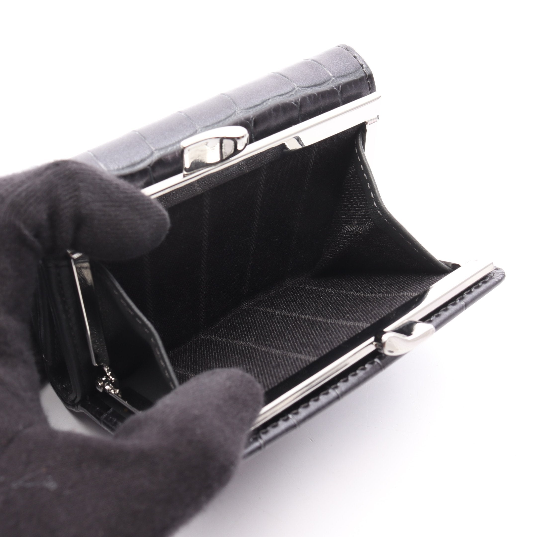 三つ折り財布 レザー グレー クロコ型押し ヴィヴィアンウエストウッド