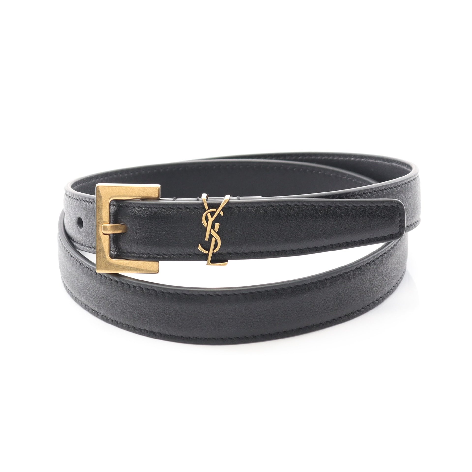 カサンドラ モノグラム ナロー ベルト レザー ブラック ゴールド金具  