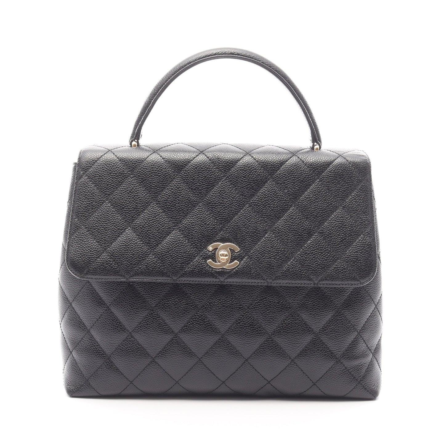マトラッセ トップハンドル ハンドバッグ キャビアスキン ブラック ゴールド金具 シャネル バッグ CHANEL