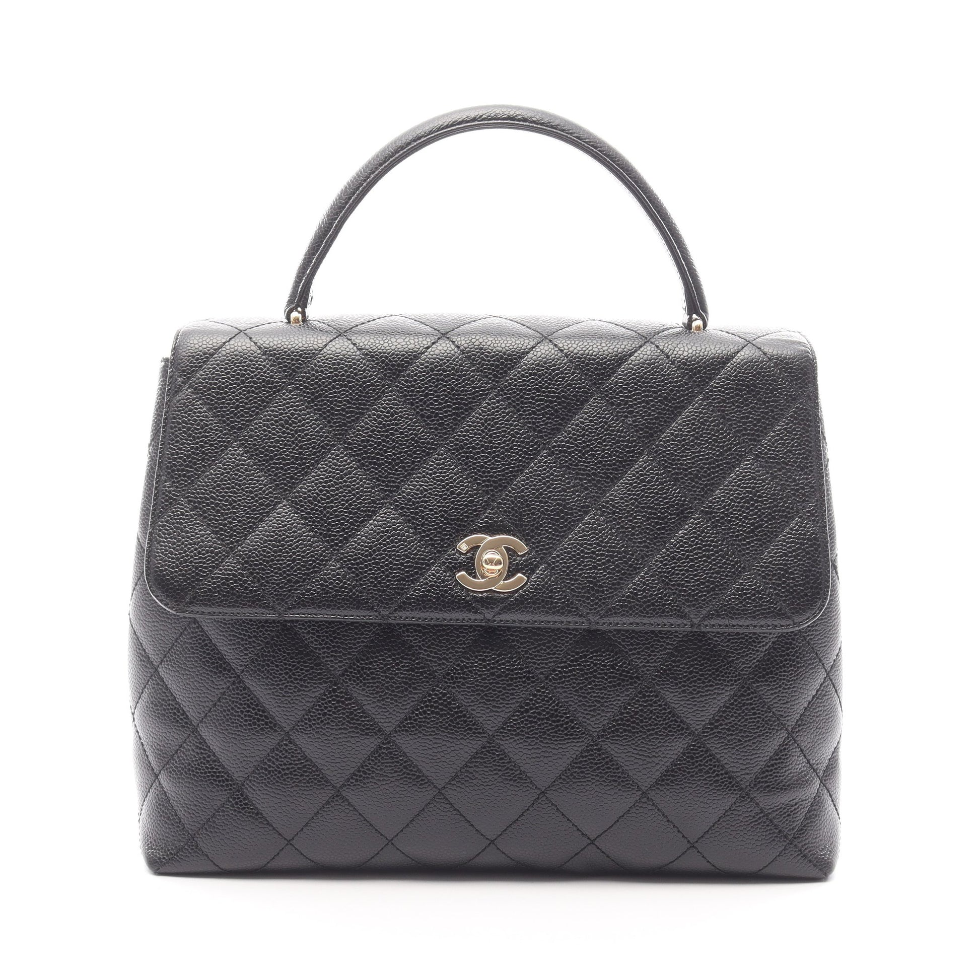 マトラッセ トップハンドル ハンドバッグ キャビアスキン ブラック ゴールド金具 シャネル バッグ CHANEL
