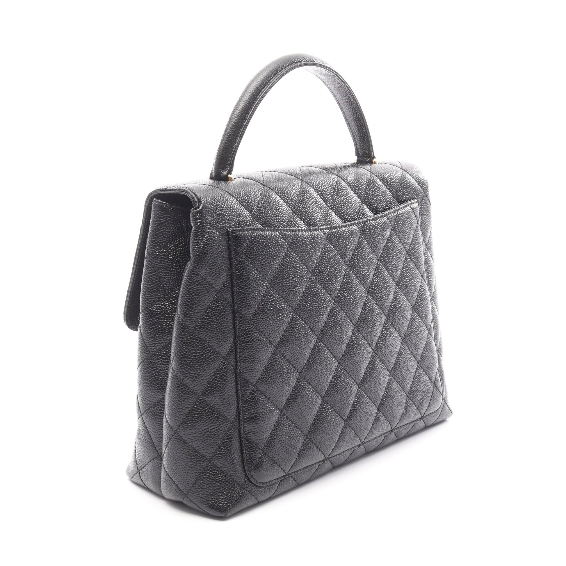 マトラッセ トップハンドル ハンドバッグ キャビアスキン ブラック ゴールド金具 シャネル バッグ CHANEL