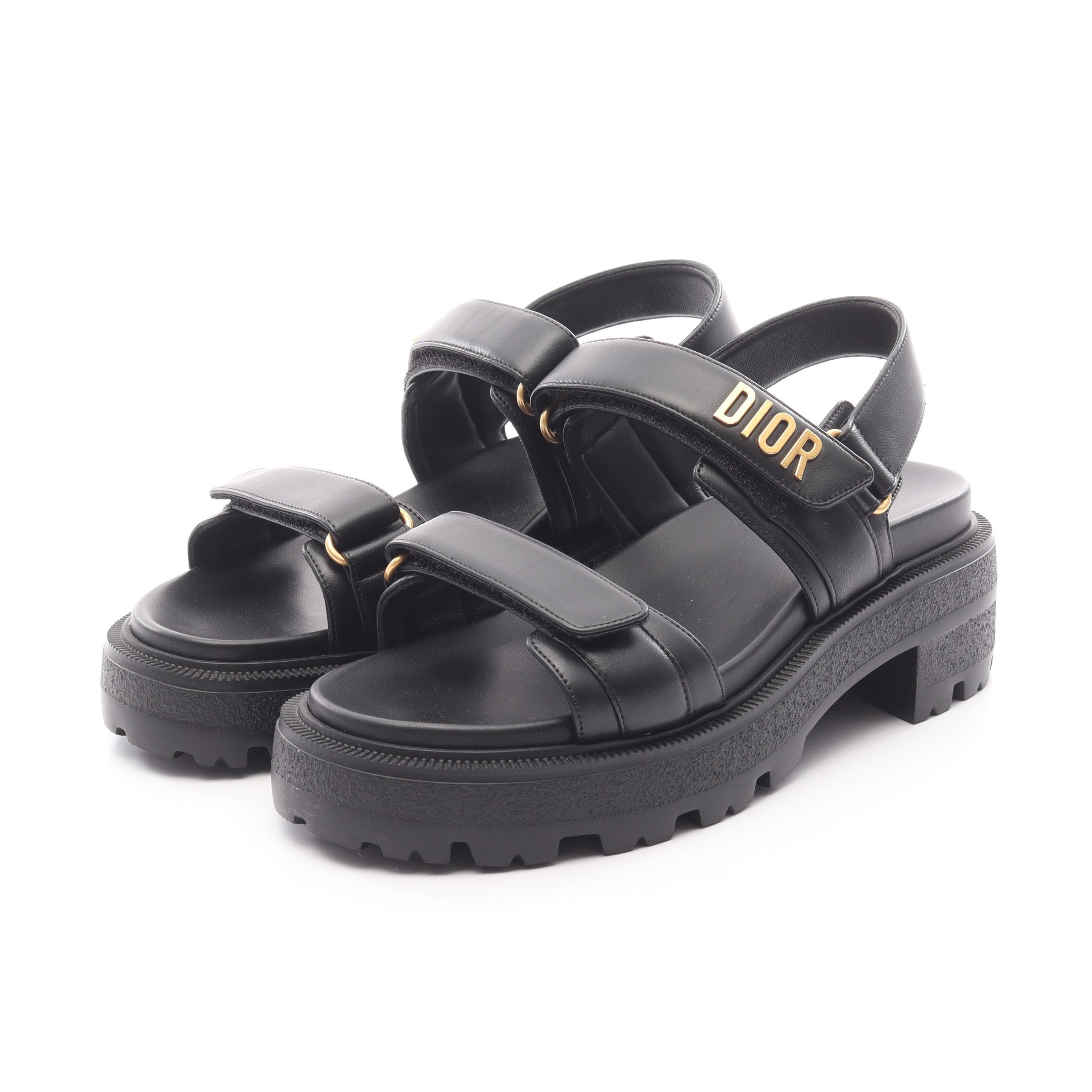 DIORACT プラットフォーム サンダル レザー ブラック クリスチャン