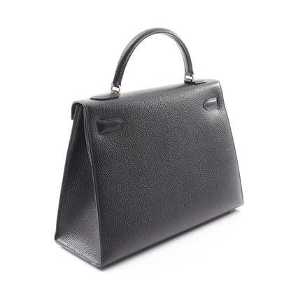 ケリー32 ハンドバッグ アルデンヌ ブラック ゴールド金具 外縫い 2WAY ○U刻印 エルメス バッグ HERMES