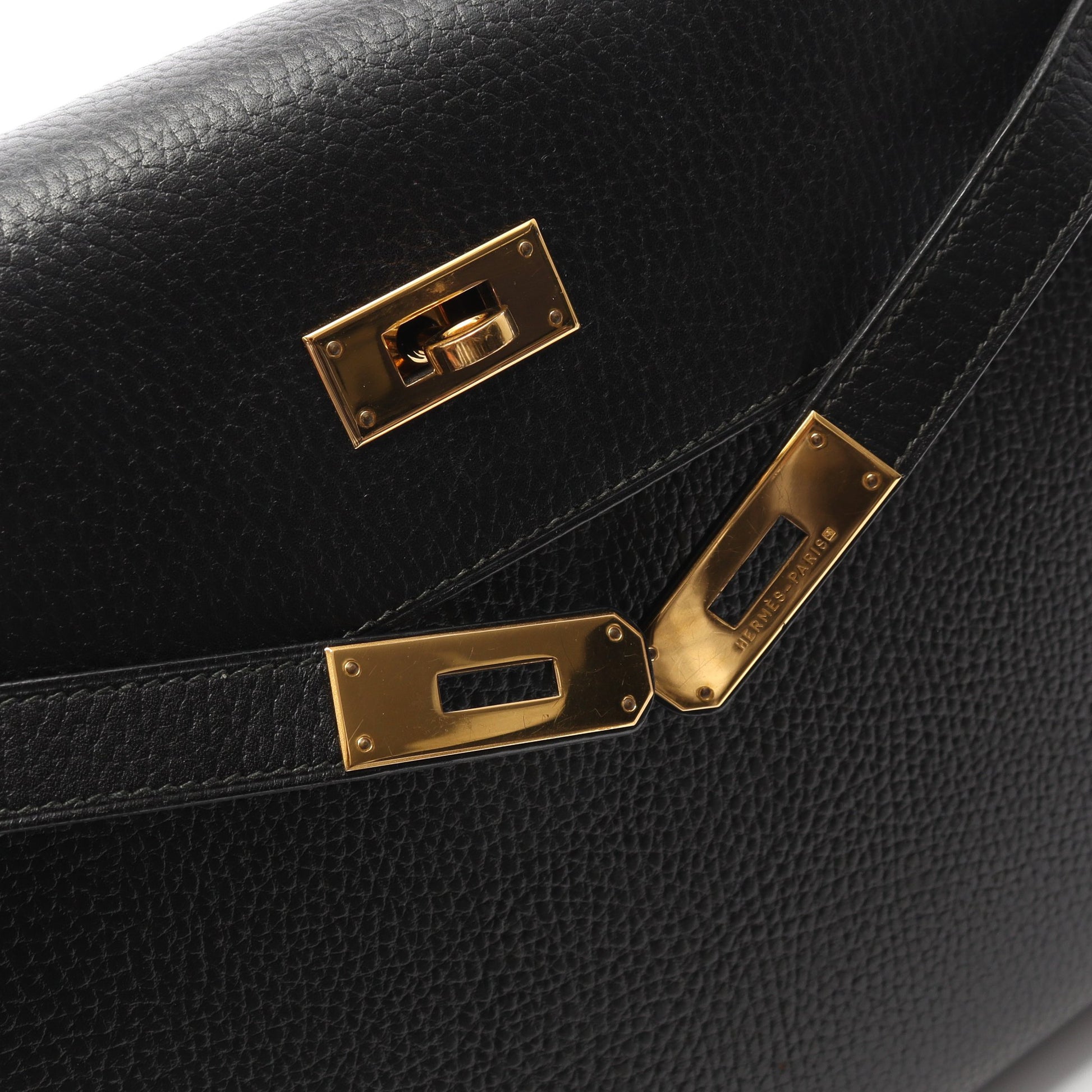 ケリー32 ハンドバッグ アルデンヌ ブラック ゴールド金具 外縫い 2WAY ○U刻印 エルメス バッグ HERMES